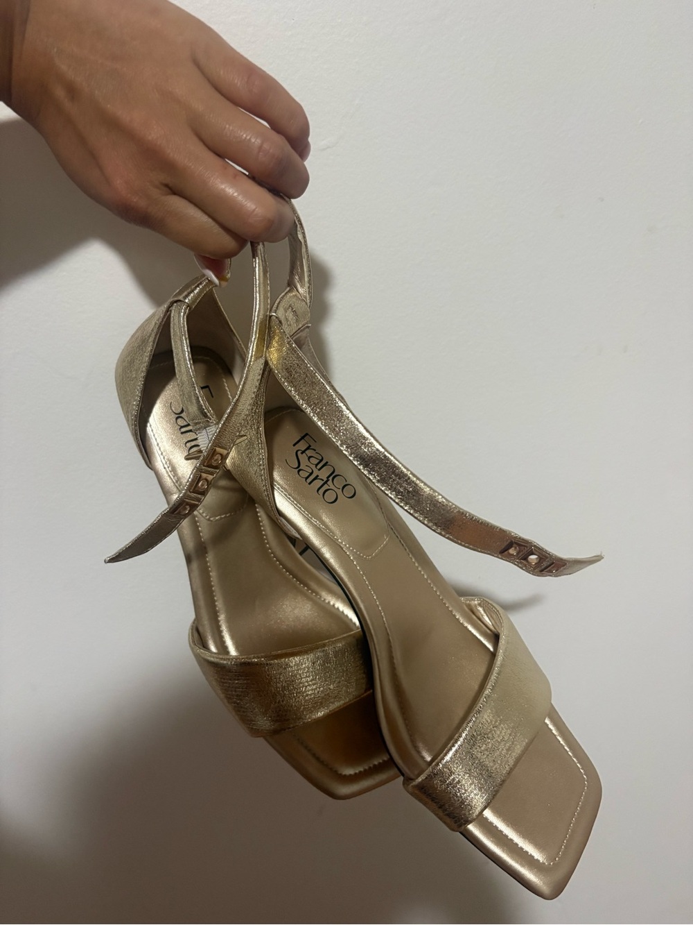 Franco Sarto Metallic Gold Block Heel Sandals